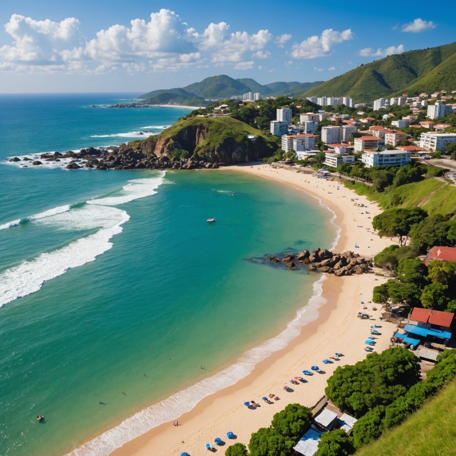 Coastal Landscape brazilian beach , small city , sunny , fishers