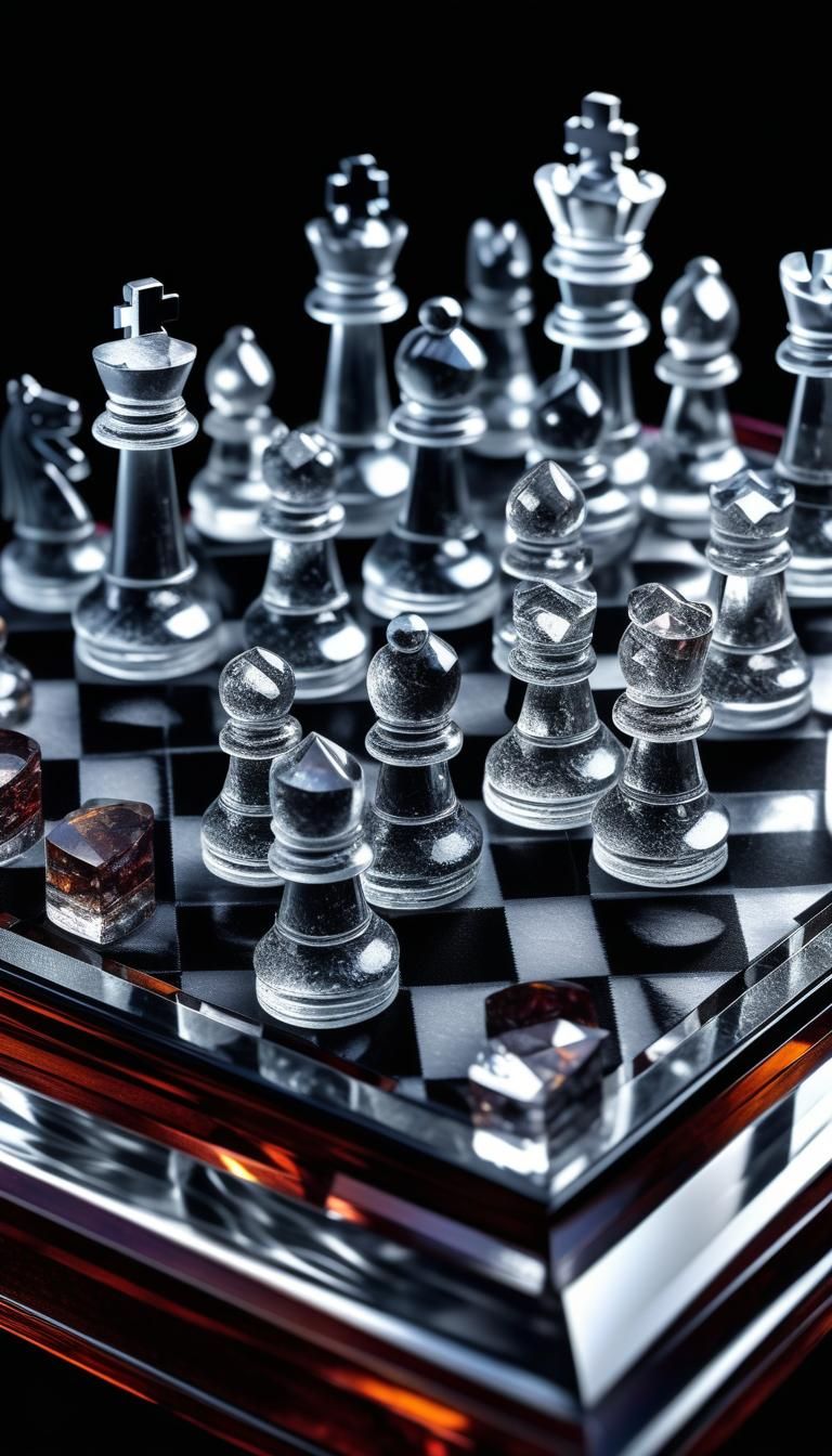 Crystal  Chess set,  quartz points, intricate details, HDR, ...