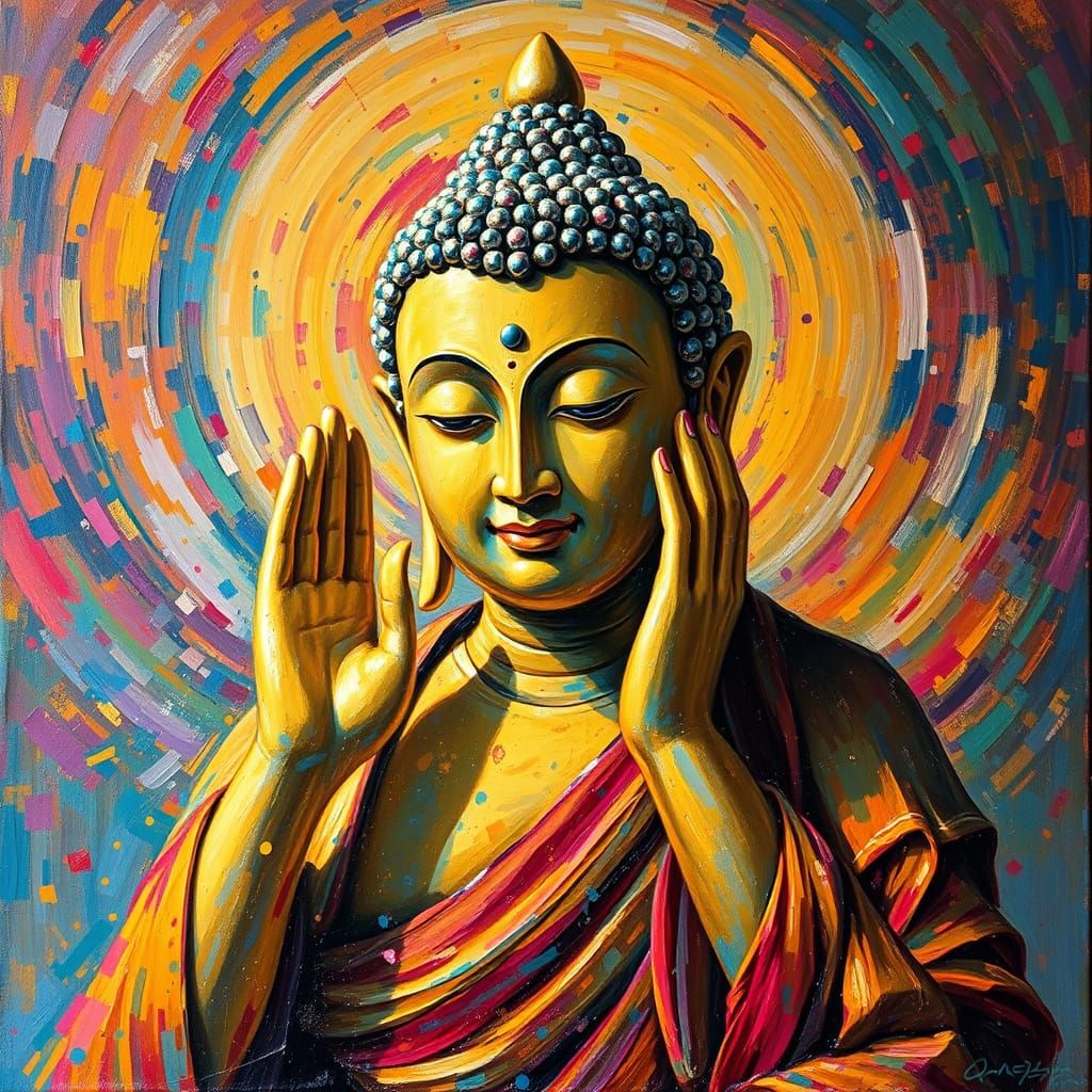 Ornate Buddha in Dreamlike Post-Impressionist Style