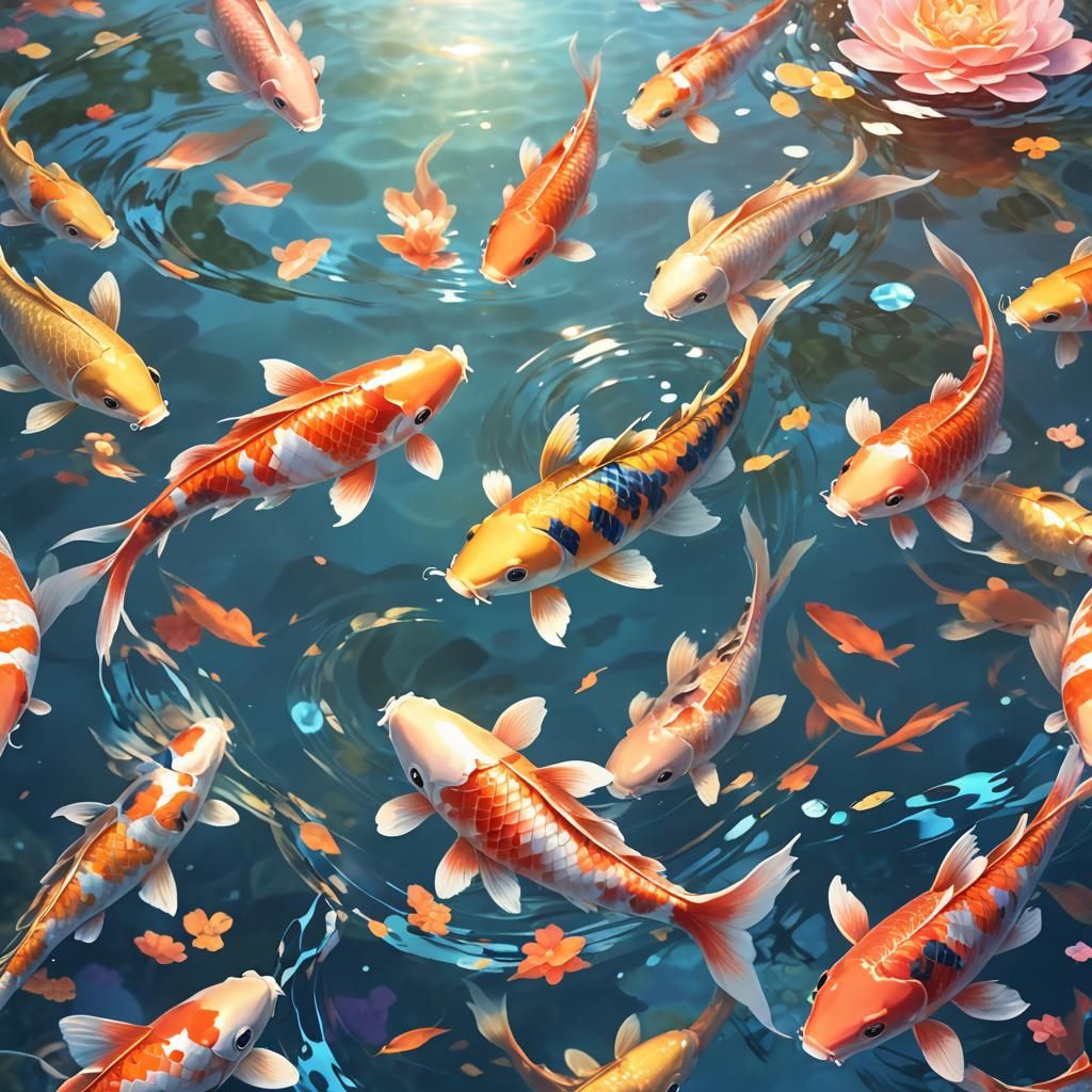 Radiant Koi Fish in Anime Sky: 3D Art