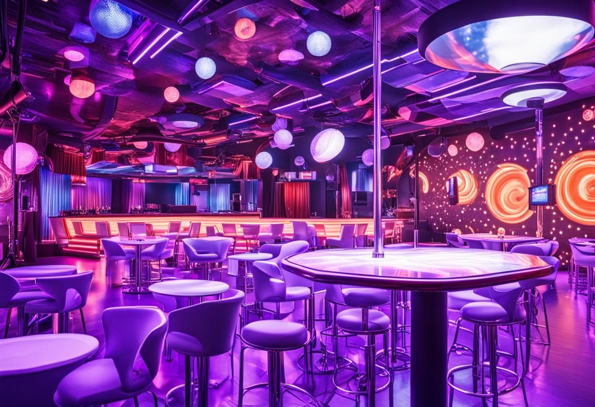 A exotic dance club called Lost in Space that has a retro sp...