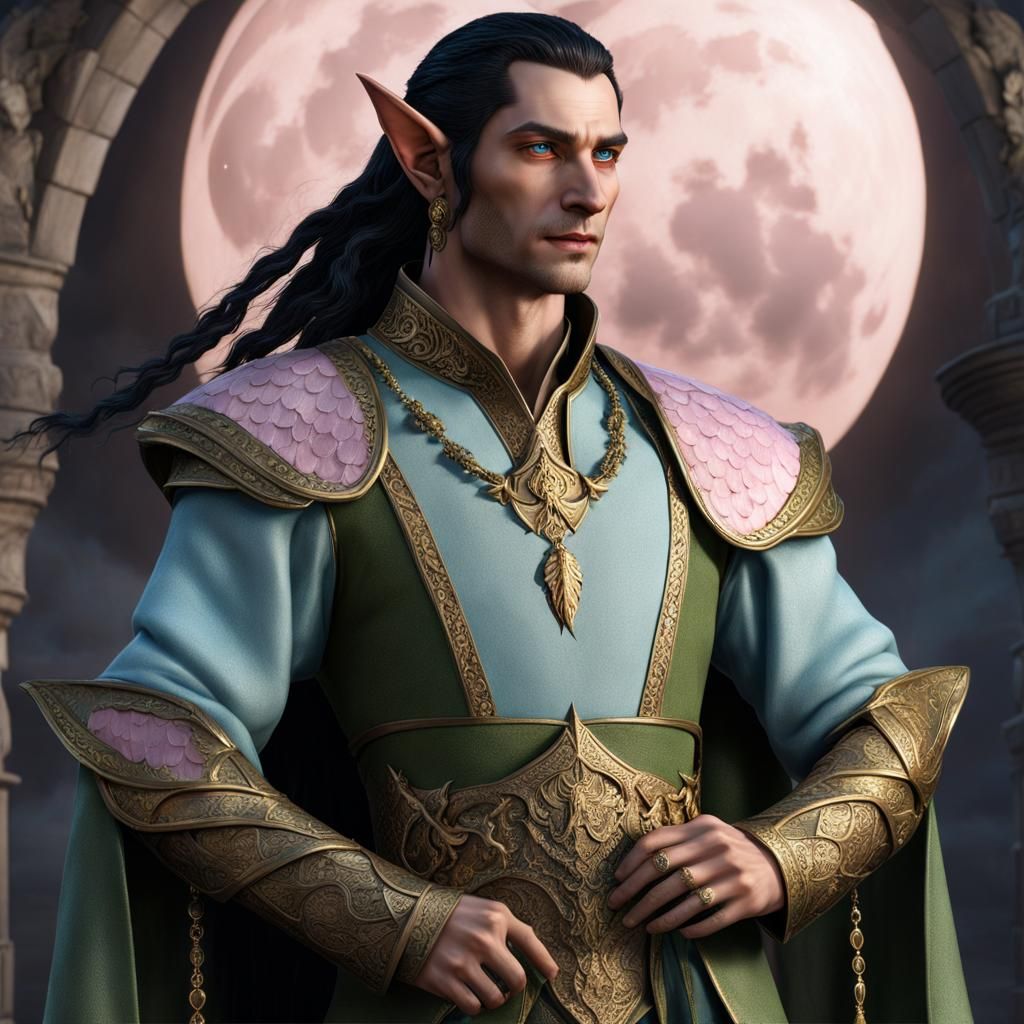Hyperrealistic photo of a male elf 1.80 m tall, 73 kg in wei...