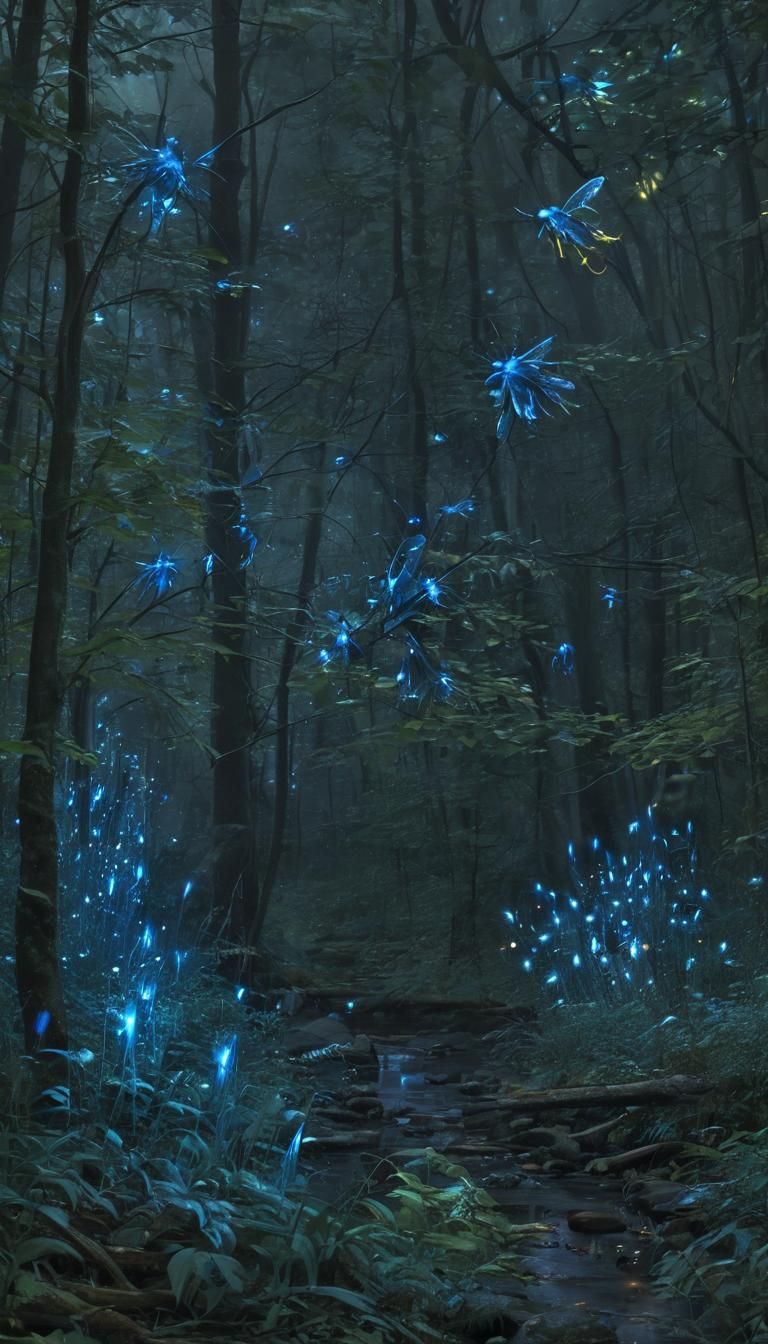 the appearance of neon blue ghost fireflies as resembling "a...