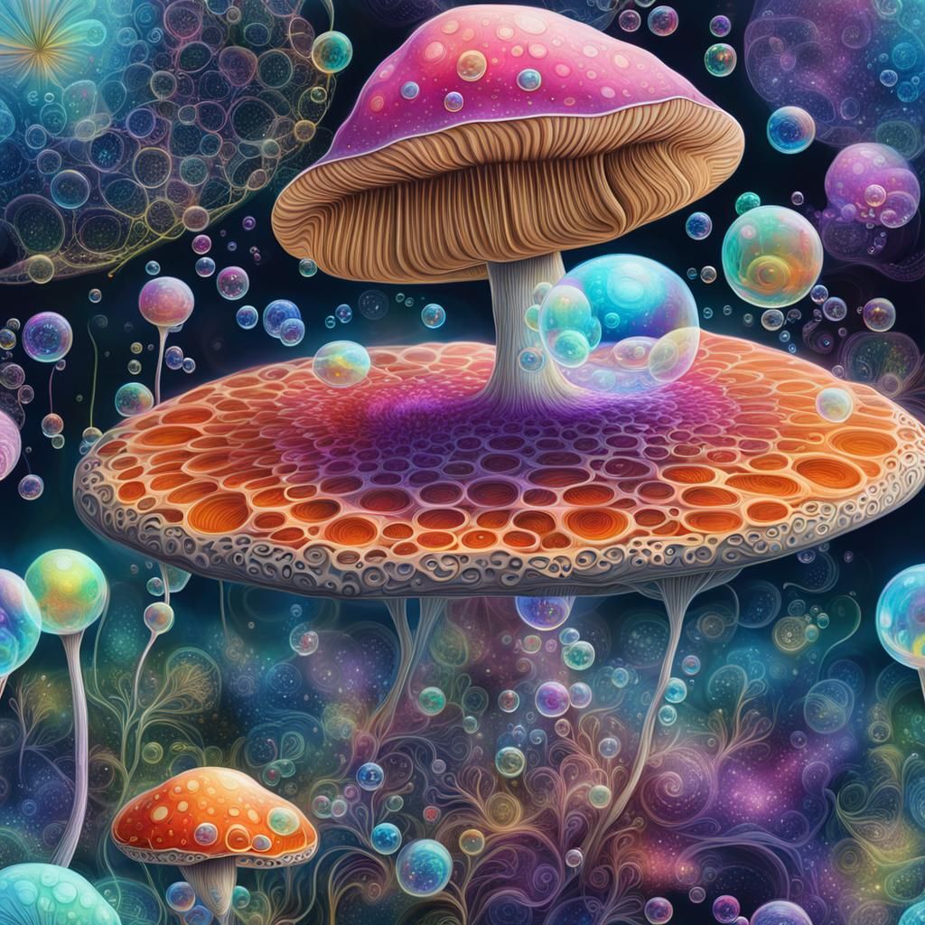 spirograph, fungi, toadstool, whisps, magical, highly detail...