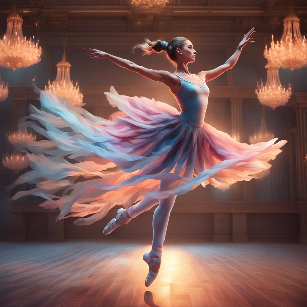 Ethereal Ballerina's Firebird Leap: Digital Art