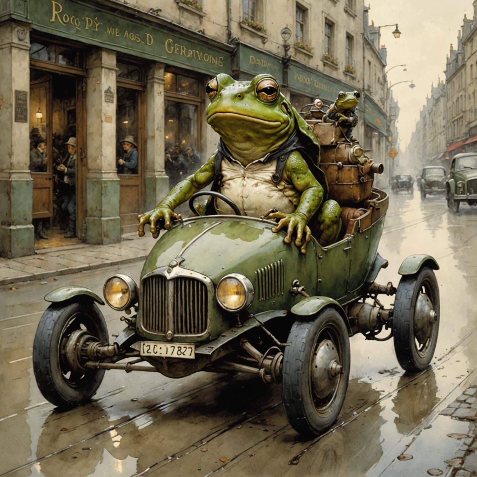 Frog driving a car  by @Lady of the Thorns