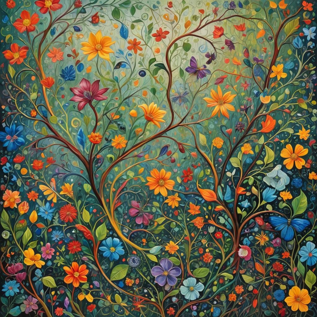 Interconnected Life Forms in a Maximalist Digital Painting