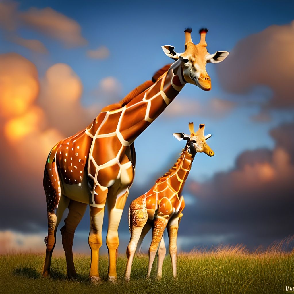 Mamma giraffe and baby giraffe photorealistic intricately detailed HDR