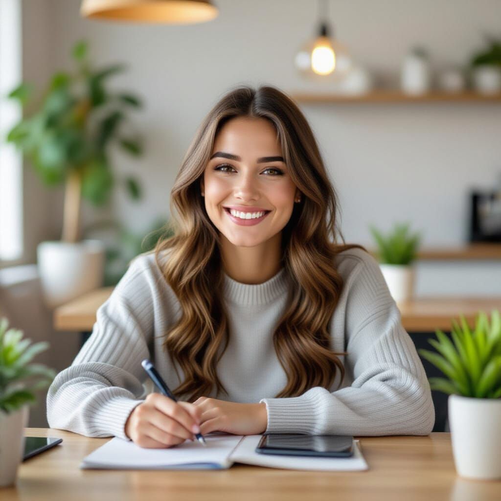 Elegant Woman in Pink Dress, Luminous Portrait