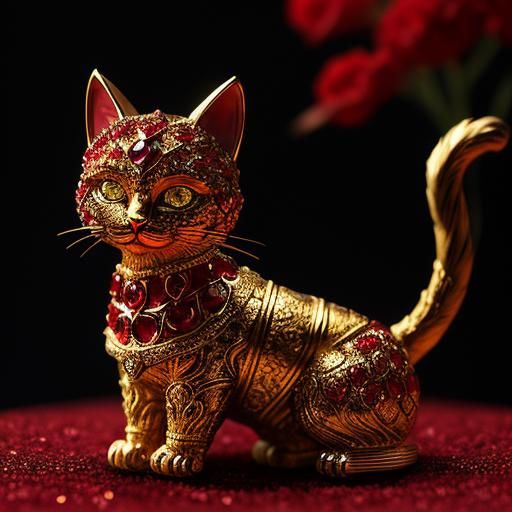 Elegant Ruby and Gold Cat Series