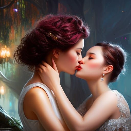 prompthunt: portrait of two girls kissing, anime, drawn by WLOP, trending  on Artstation