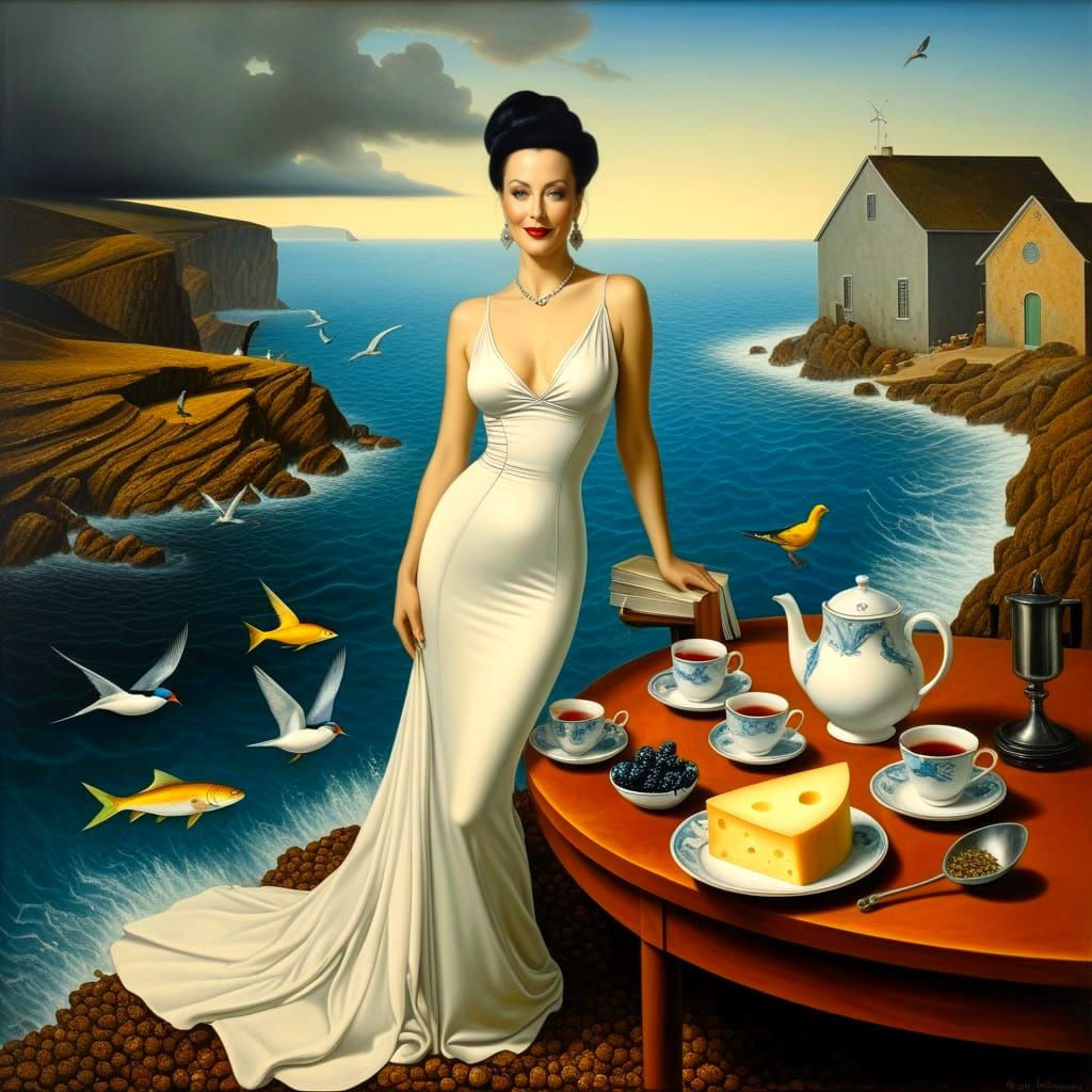 Surrealistic Portrait of a Happy Lady in Whimsical Surroundi...