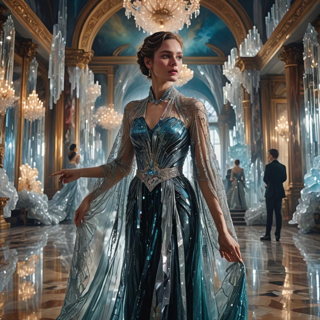 She wears a three-quarter sleeved square neckline dress, with an encrusted waist cincher, a shawl, and a short pencil skirt that looks like...