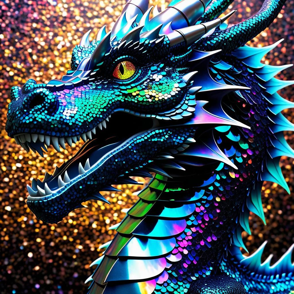 cute dragon made of sparkling glitter granular neural patter...