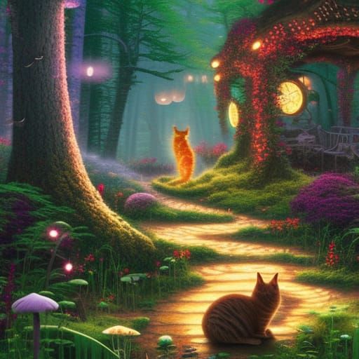 Cats in Enchanted Forest AI Generated Artwork NightCafe Creator