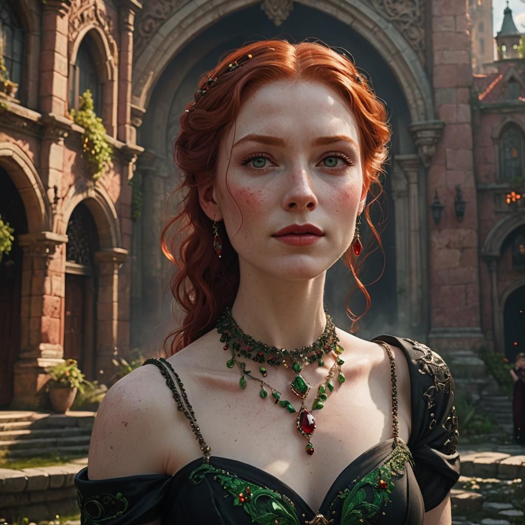 redhead girl, ginger, bright green eyes, pale skin, 19 years old