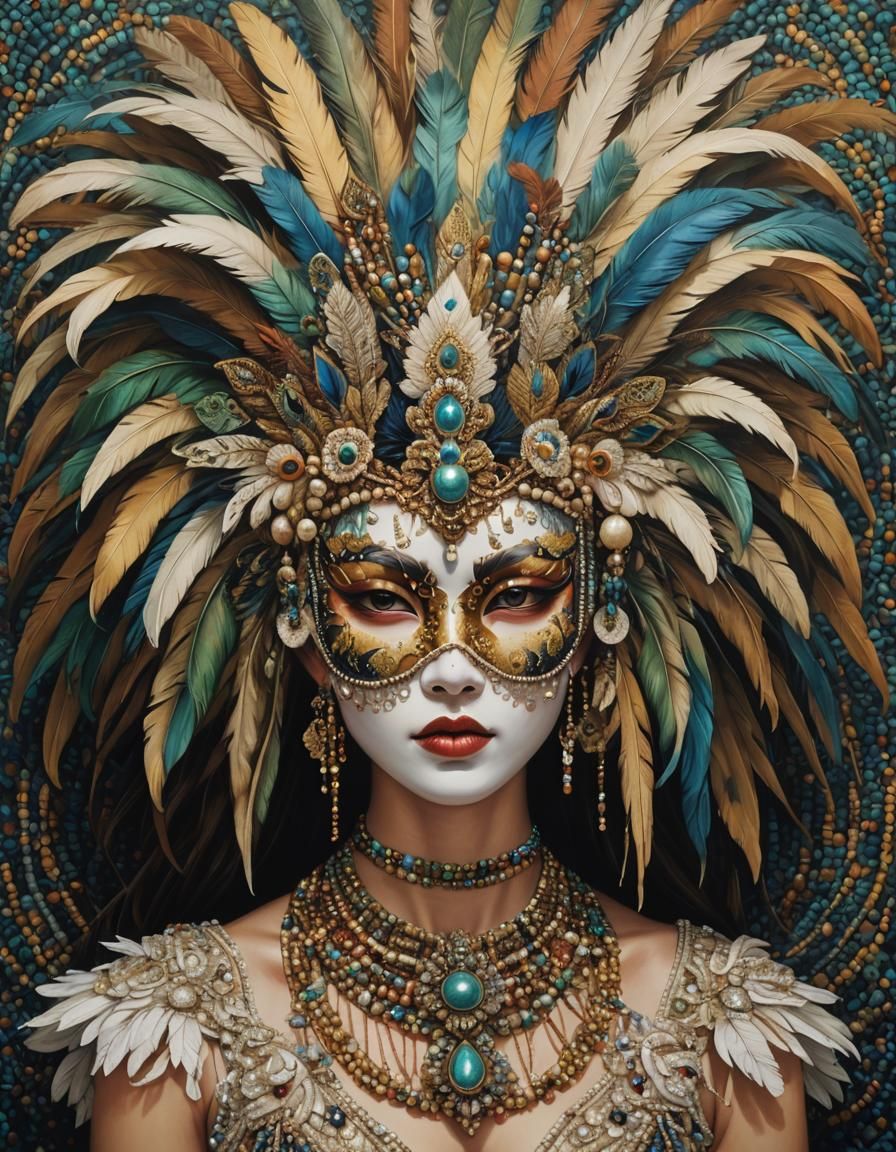 A girl with a New Orleans feather mask  by @Ger Seven