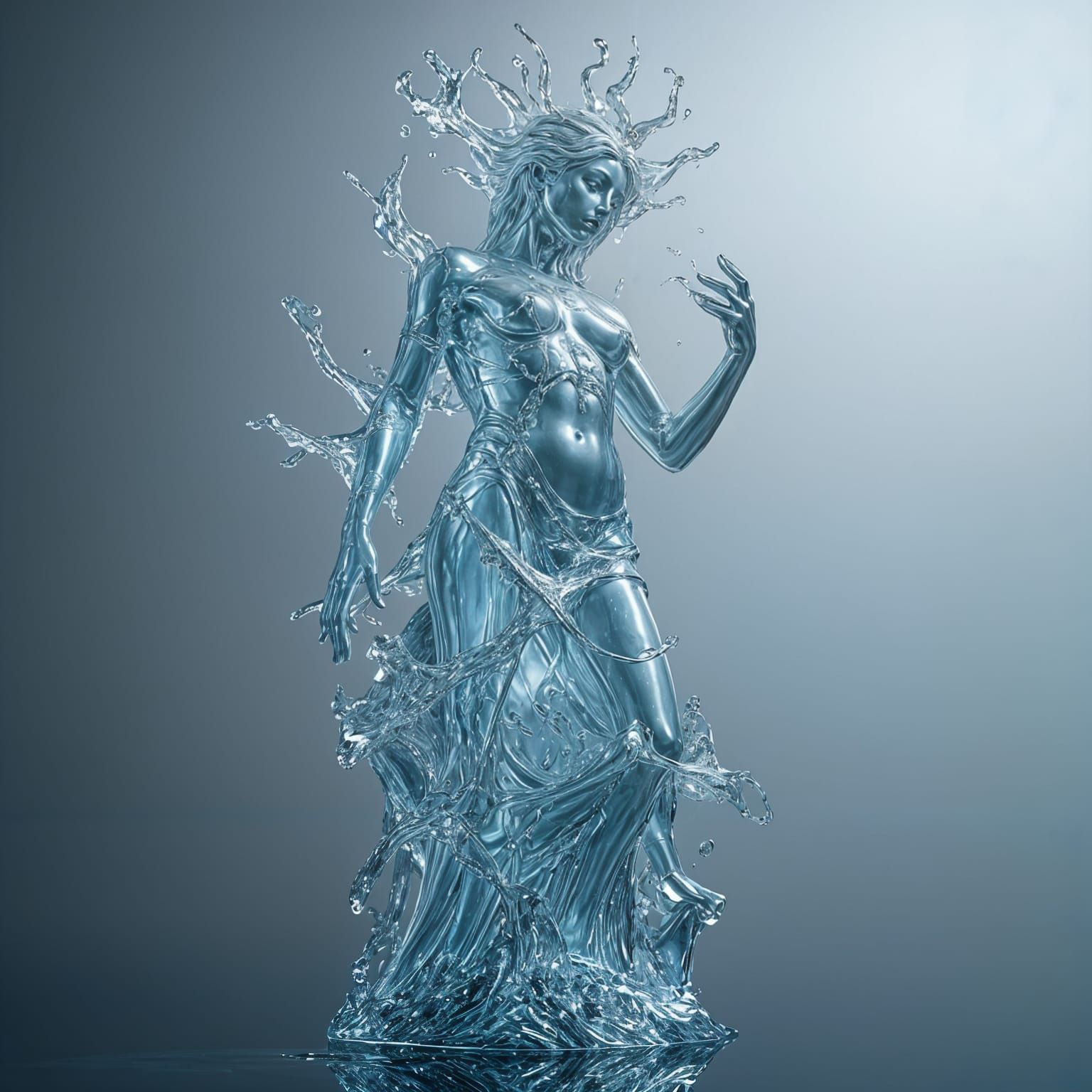 hyperrealistic, intricate statue made of liquid water,  by @Marzian 7