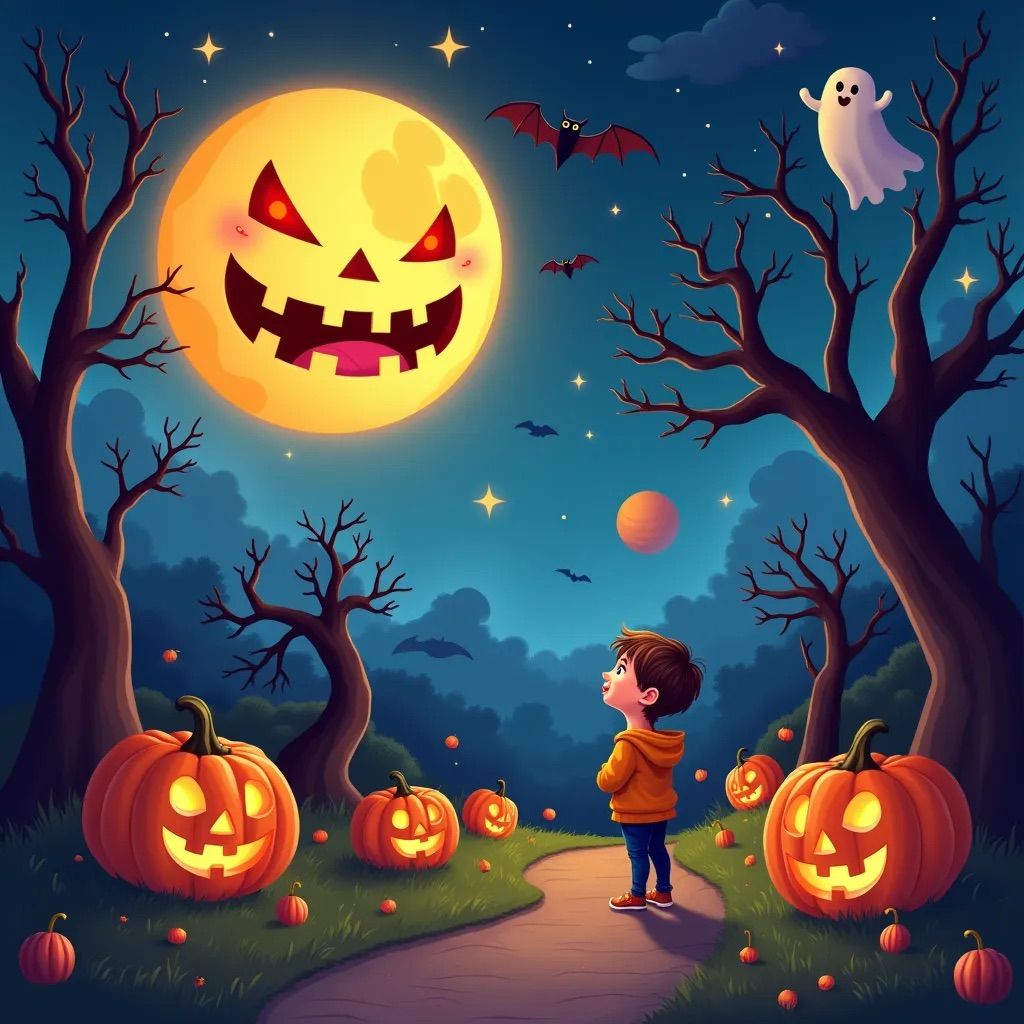 In the silvery glow of this lunar jack-o-lantern, we see not...