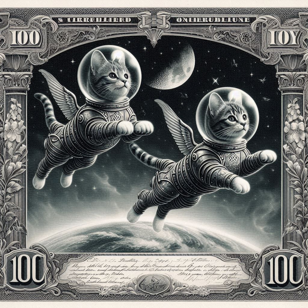 Space kittens retrofuturist stock certificate