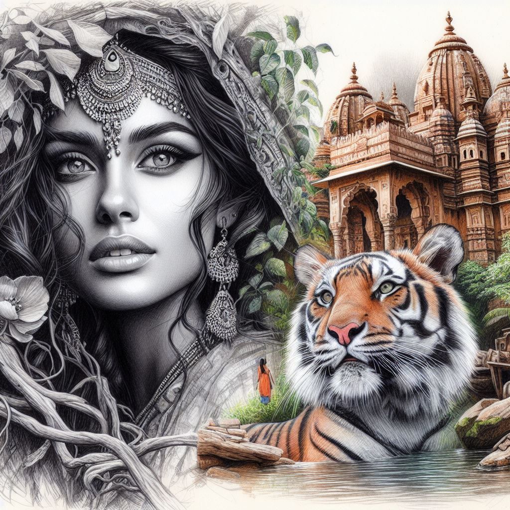 Stunning Color Pencil Sketch portrait beautiful Indian Woman