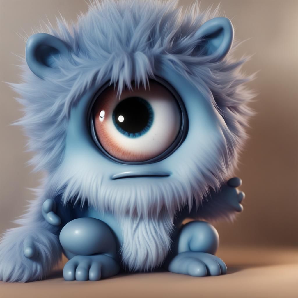 Chibi blue cycloptic Fuzzy, cute adorable pleading Chibi blue cycloptic ...