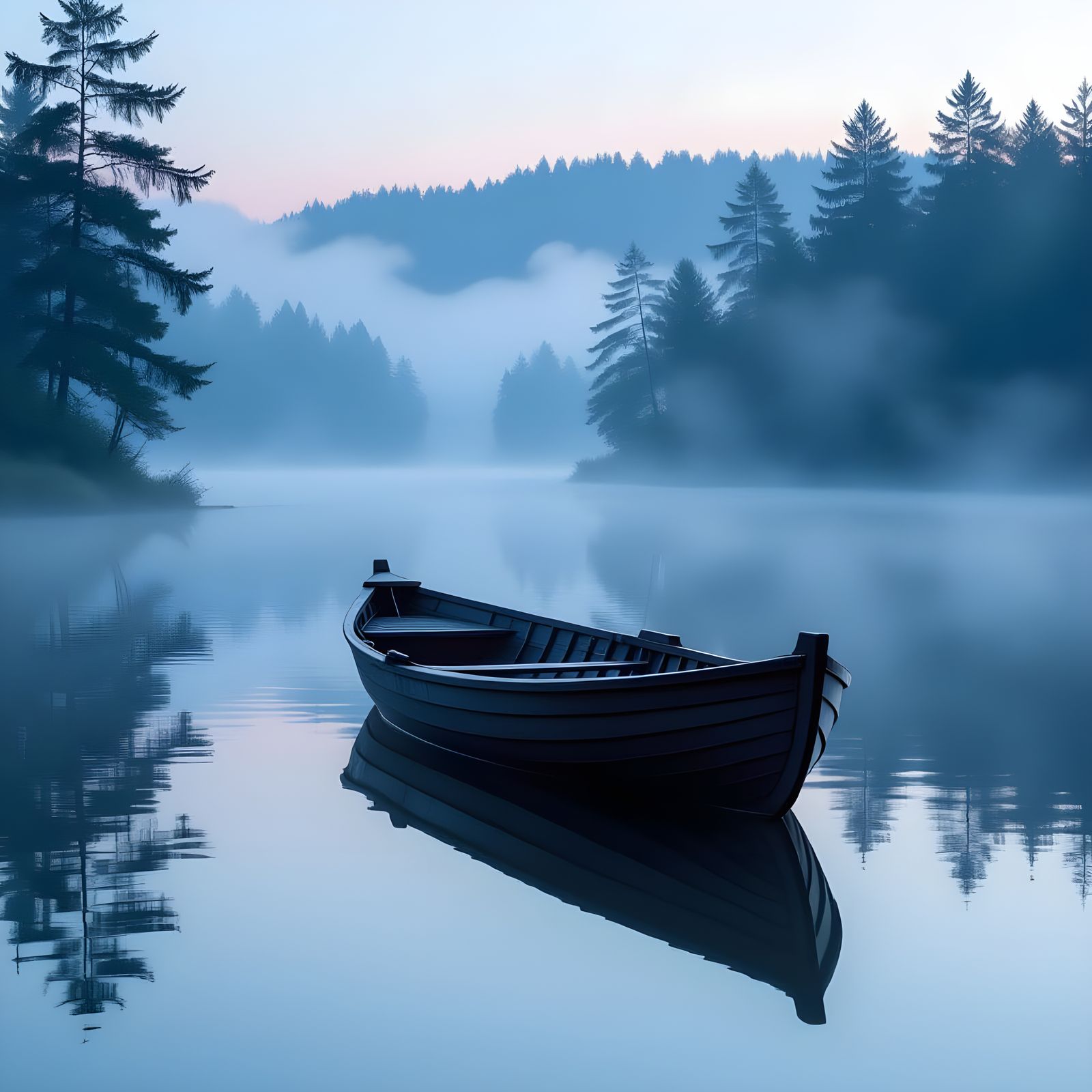 Eerie, Silent Lake with Boat in Atmospheric Style