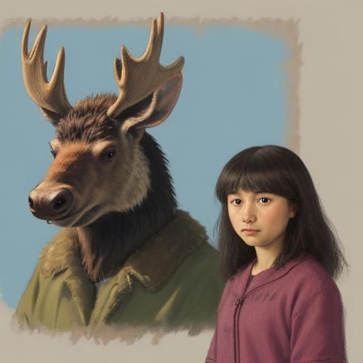 Hedgehog draws a portrait of a moose 
By Zinaida Serebriakov...