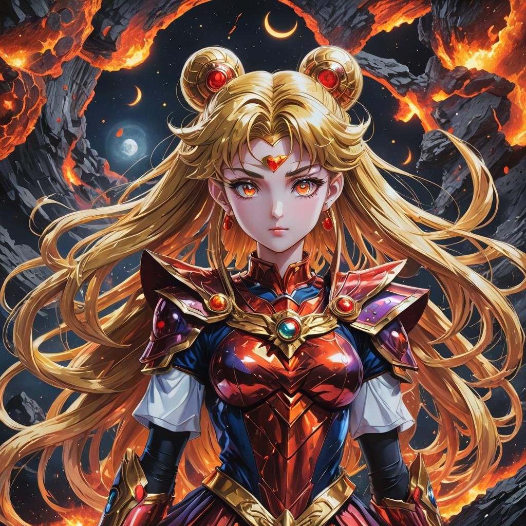 Volcanic Sailor Moon Oil Painting Hyperdetailed - Ai Generated Artwork 