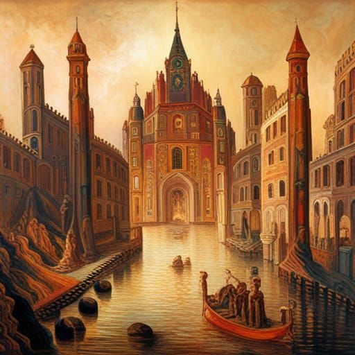 Castle of Mars psychedelic art renaissance painting pre-Raph...