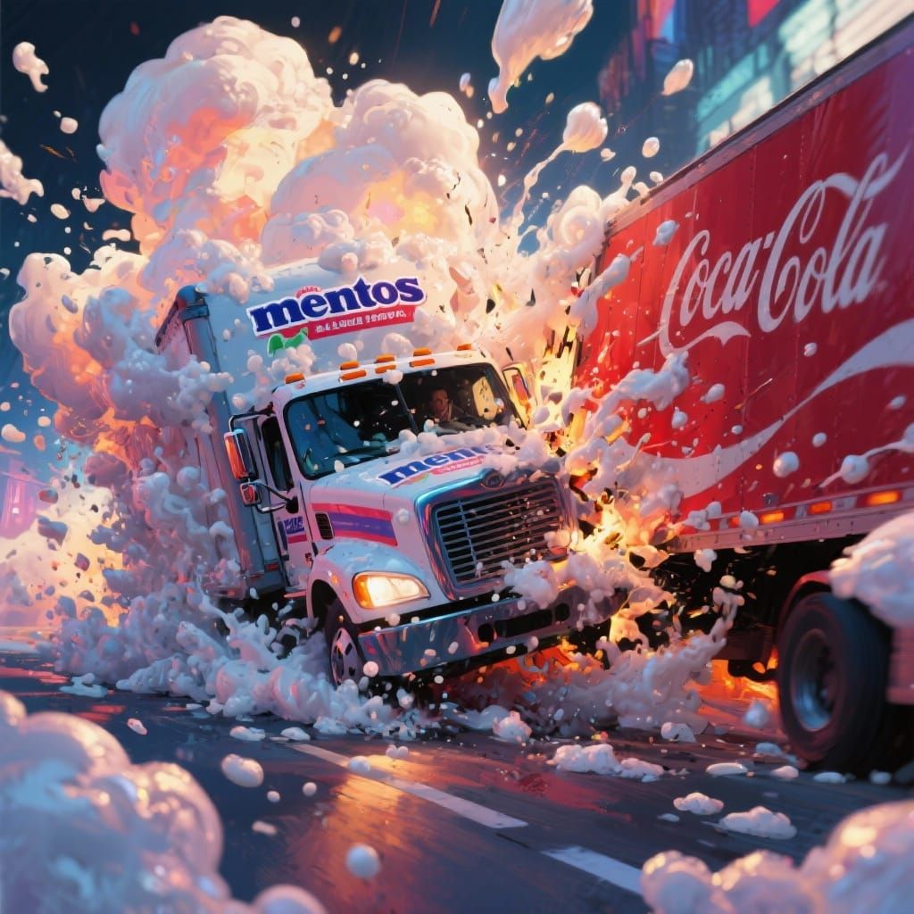 Explosive Collision: Coca-Cola and Mentos Trucks Erupt in Fo...