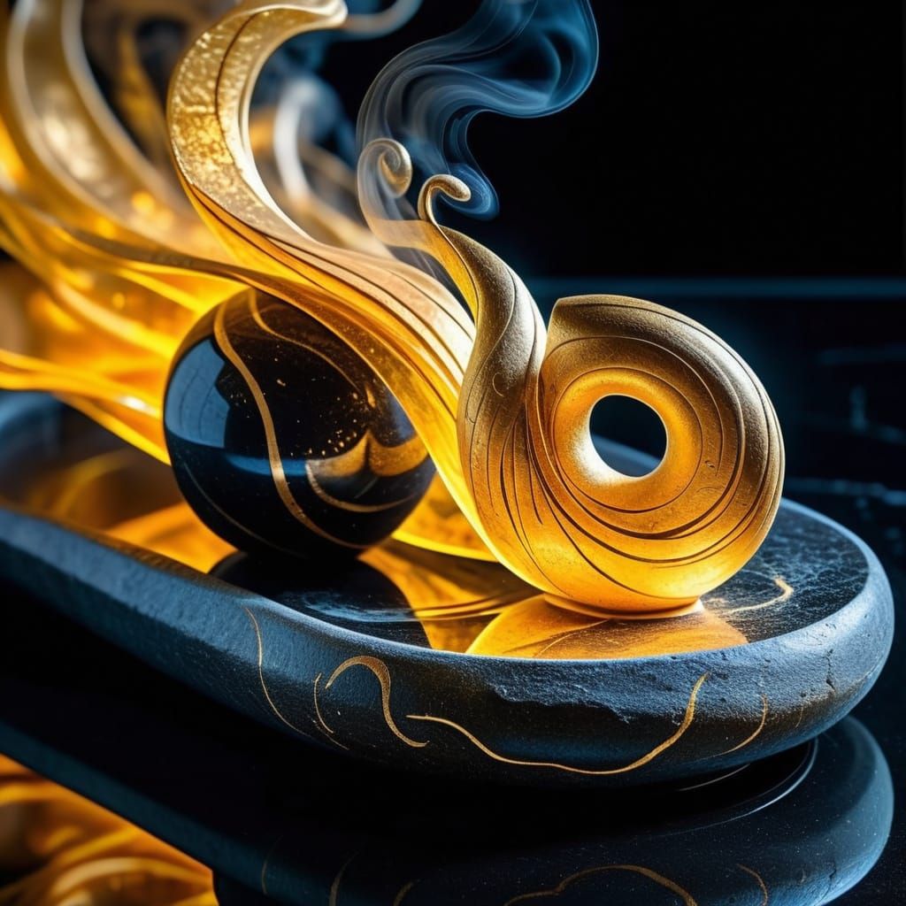 an extraordinary surrealist masterpiece depicting an unconventional sculpture where liquid leather and ...  by @Divahdeb