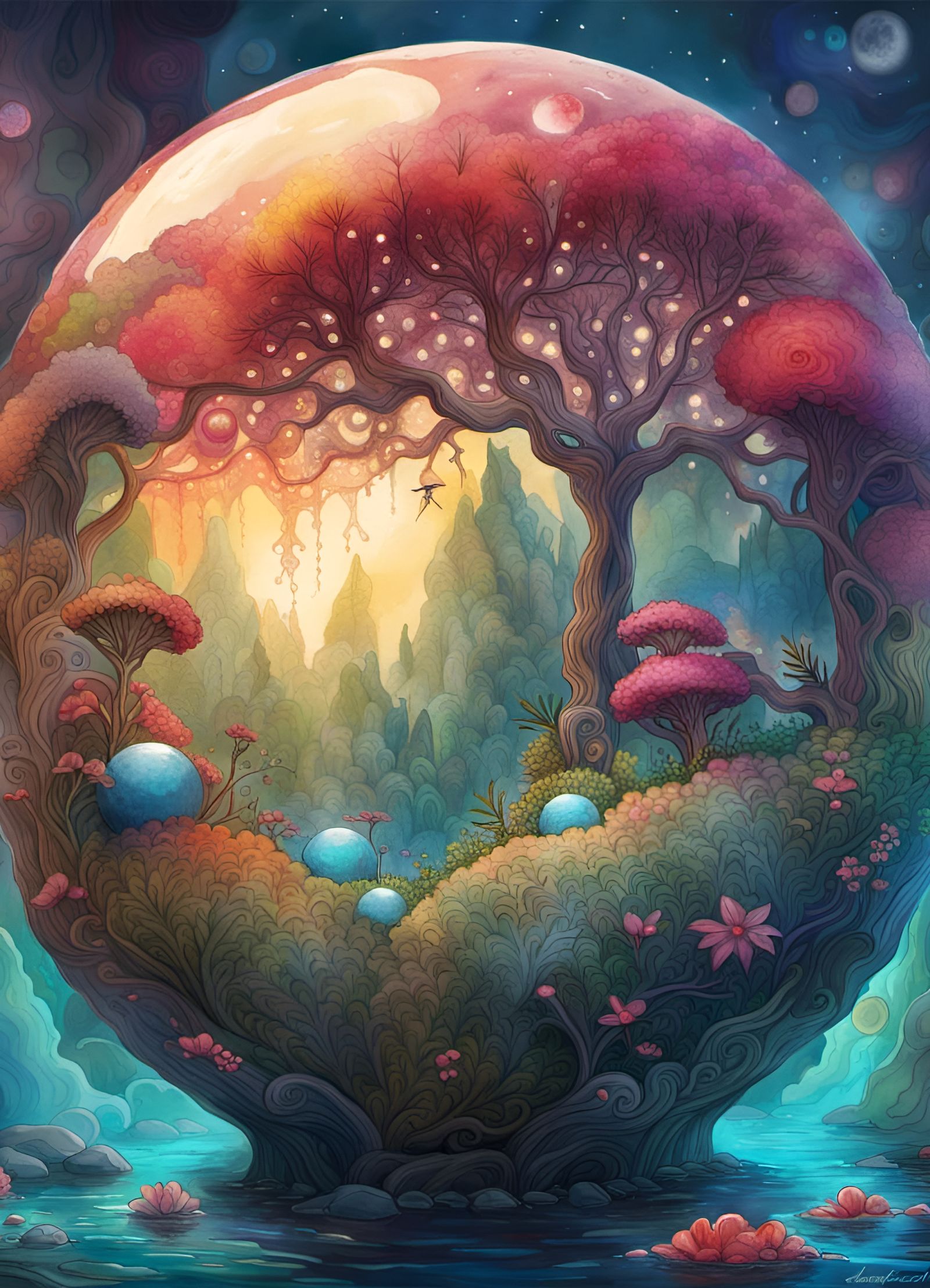 Watercolor Sphere Garden in Bohemian Universe