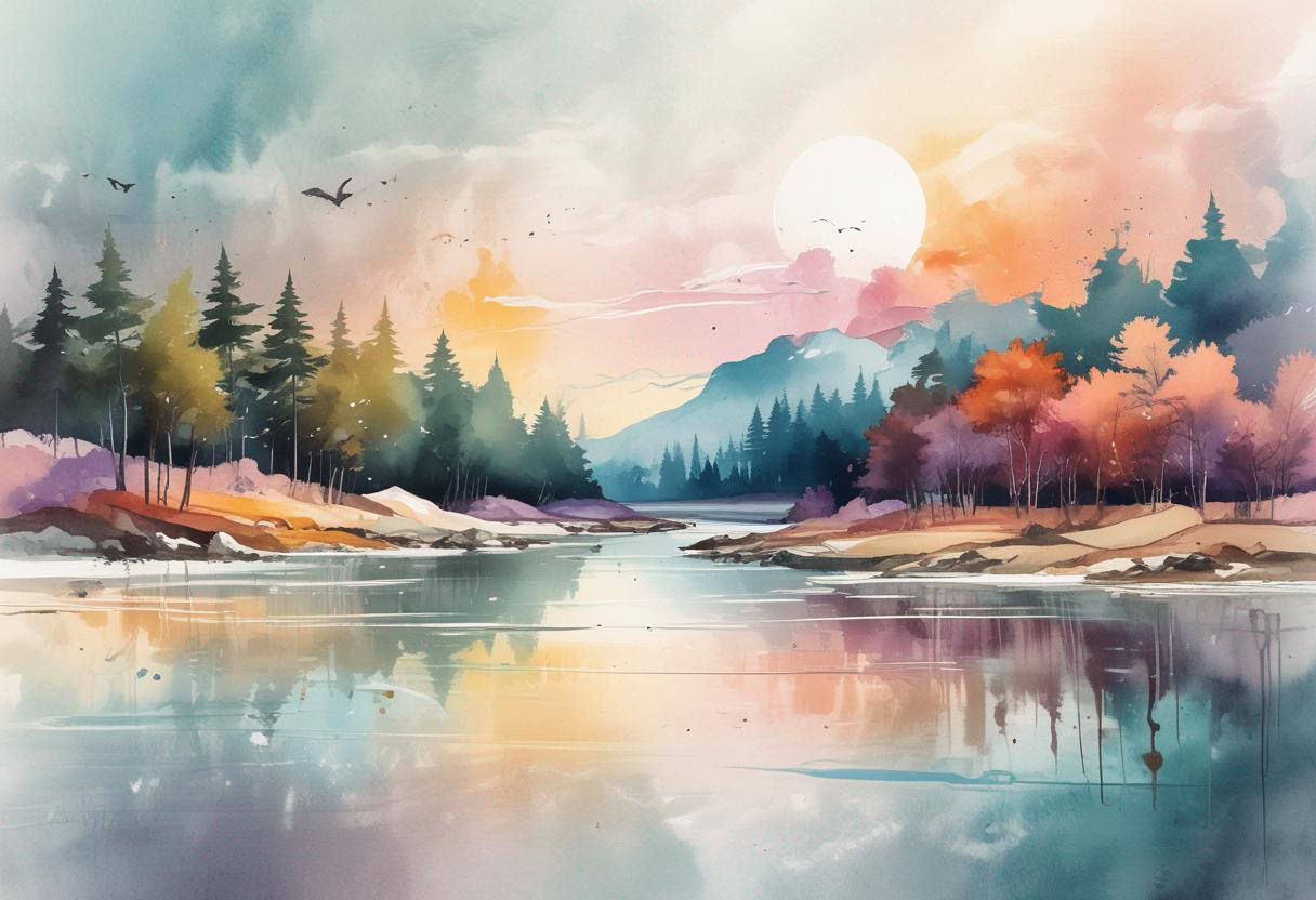 SERENE PASTEL EMOTIVE WATERCOLOR LANDSCAPE SCENERY