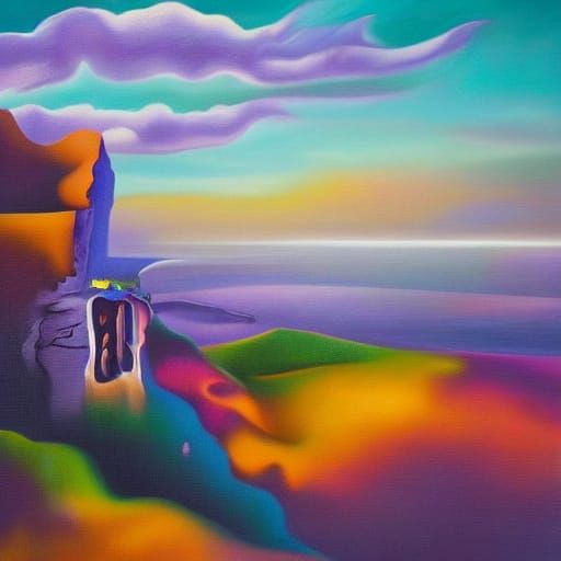 Dreamlike Landscape with Swirling Clouds and Ethereal Light