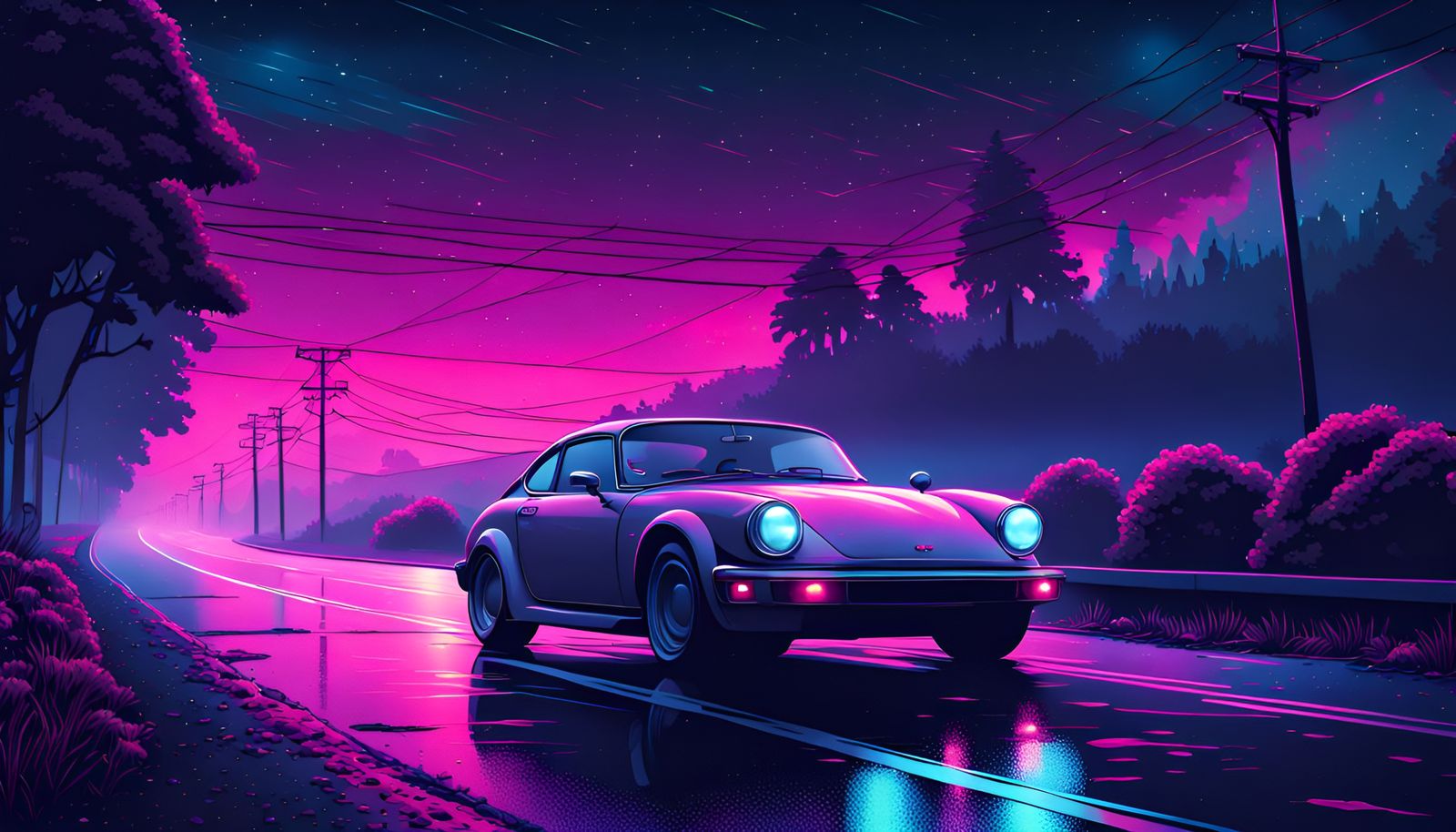 Late night drive synthwave realistic nightblind glare classi...