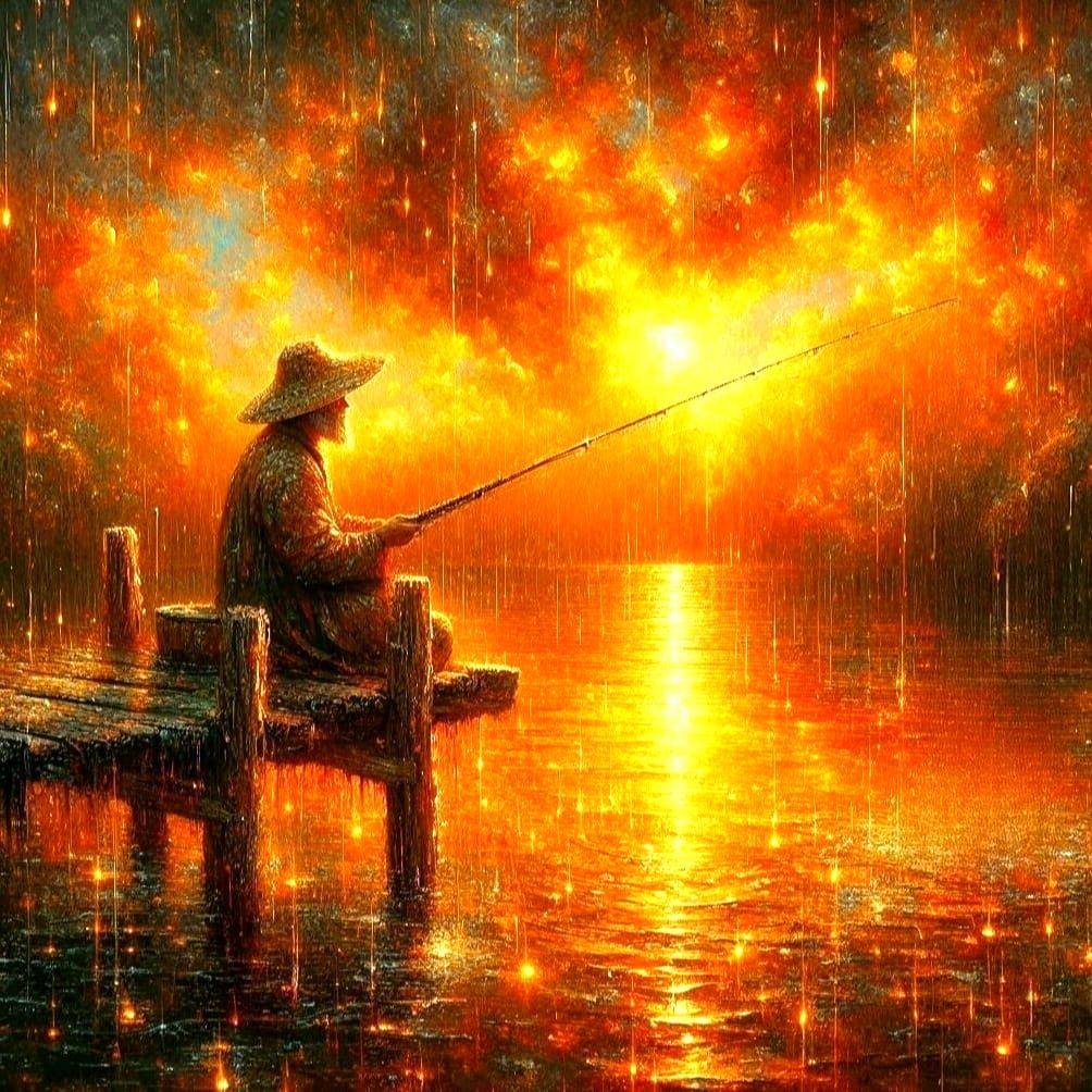 Fishing during the golden hour of sunset