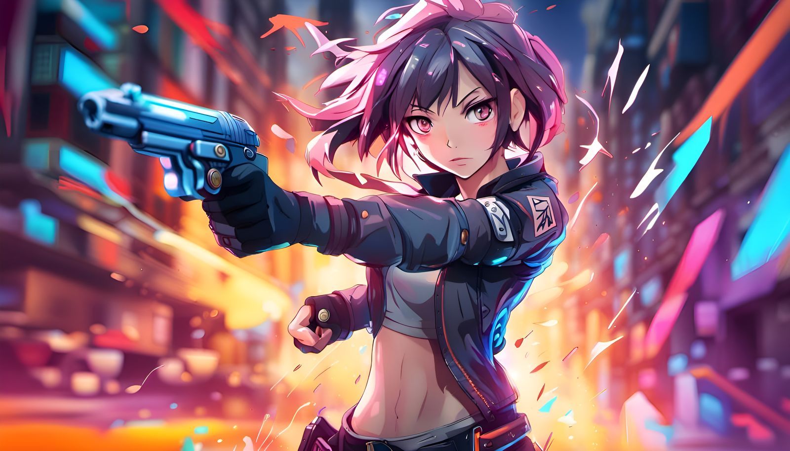 Anime portrait full body action scene 4k Dual-pistol female ...