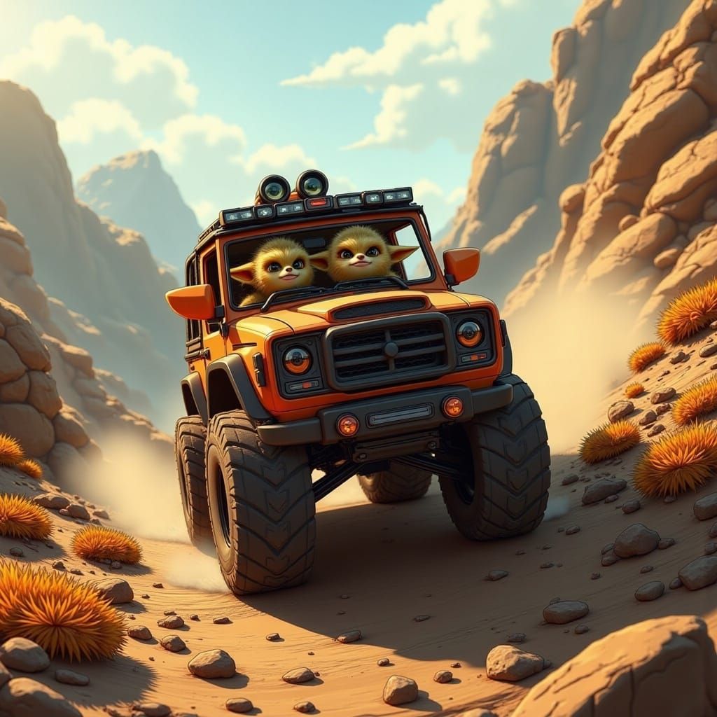 Ickwonaughts riding in a 4x4 vehicle by Madam Lu '24