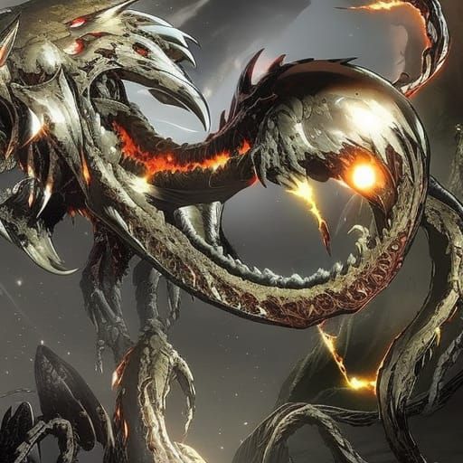 Space monster melts an asteroid anime monster