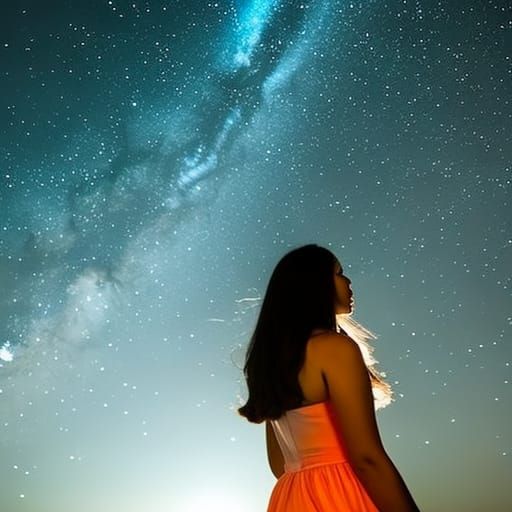 Dramatic Meteor Shower Scene with Angel and Panther