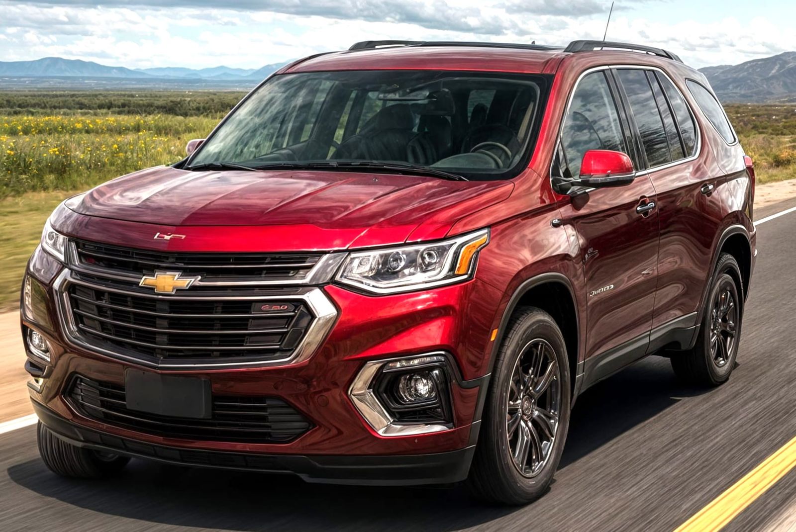 2023 Chevrolet Traverse RS red in color with black trim
