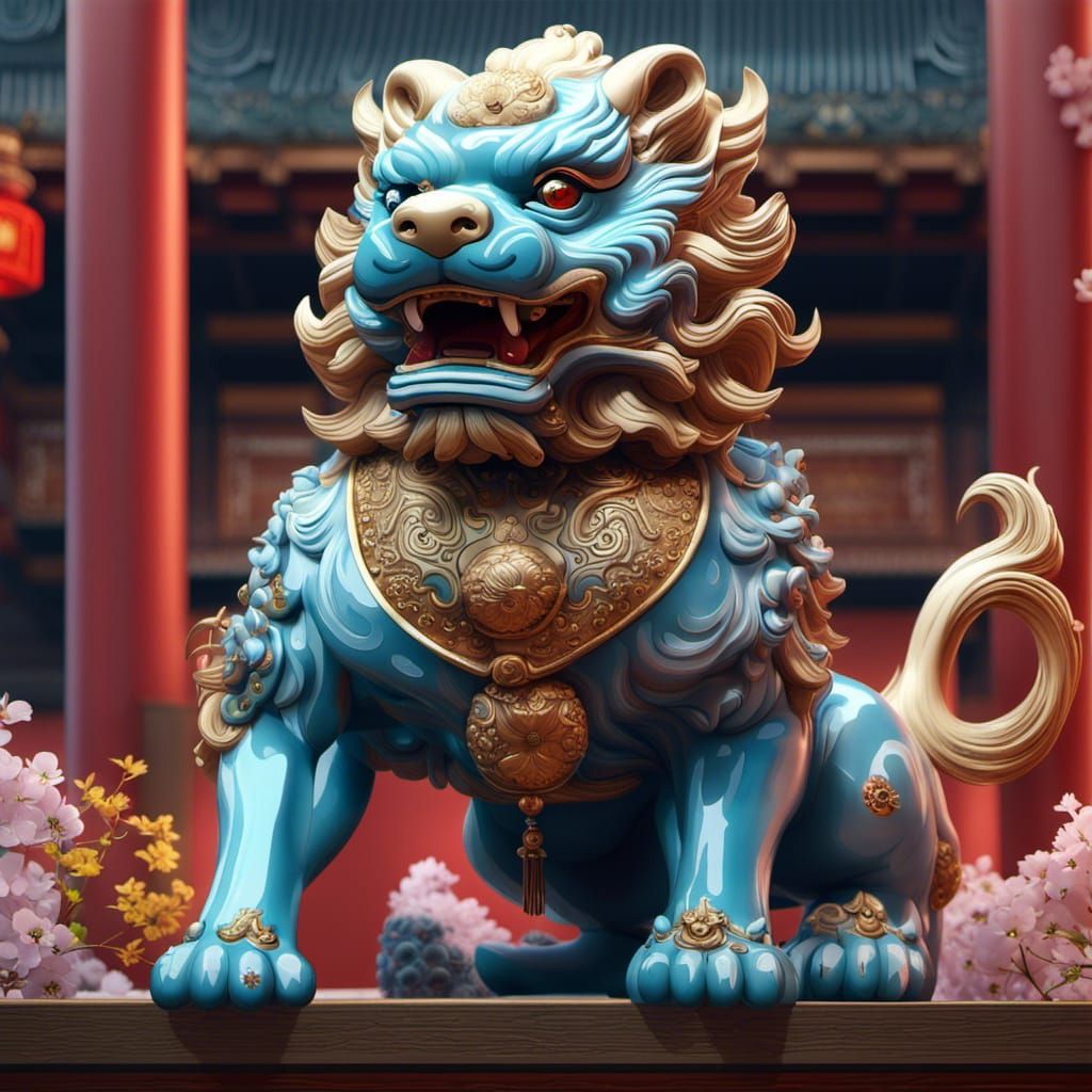 Turquoise Komainu Statue - AI Generated Artwork - NightCafe Creator