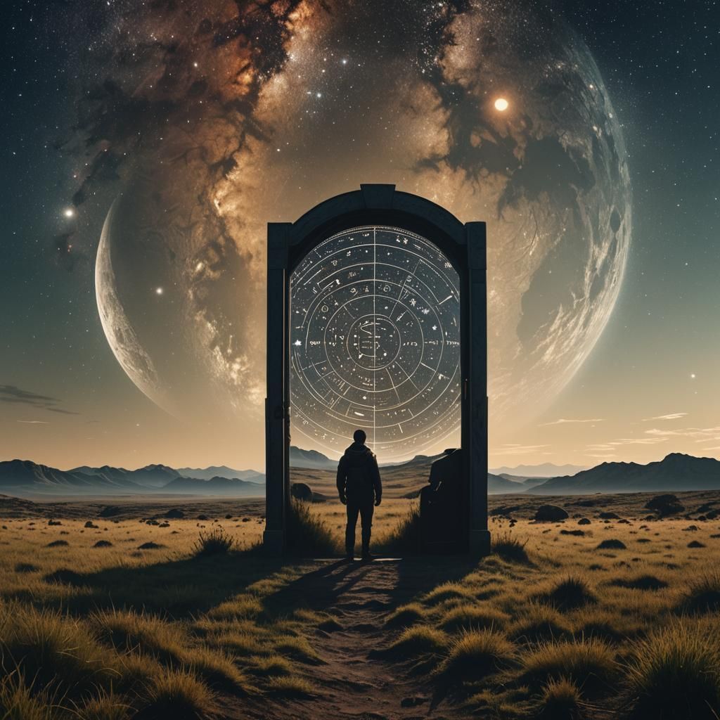 silhouette of man standing in the doorway to another univers...