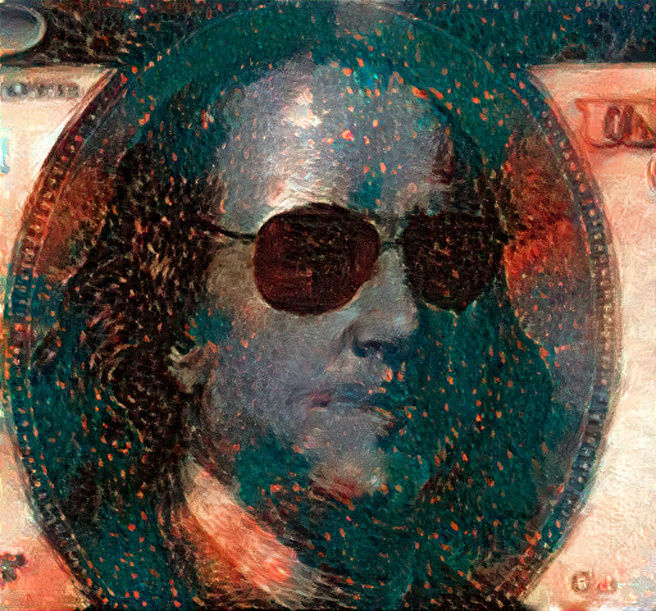 100 dollar bill with sunglasses self portrait