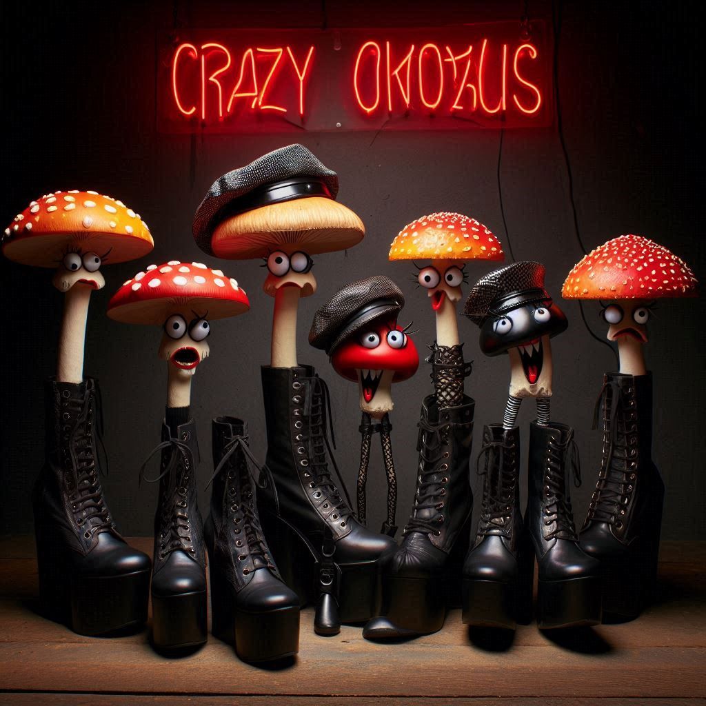 GOTHIC Crazy Mushroom, the pretty Crazy Mushroom with black eyeliner, platform boots and suspiciously moody lighting.