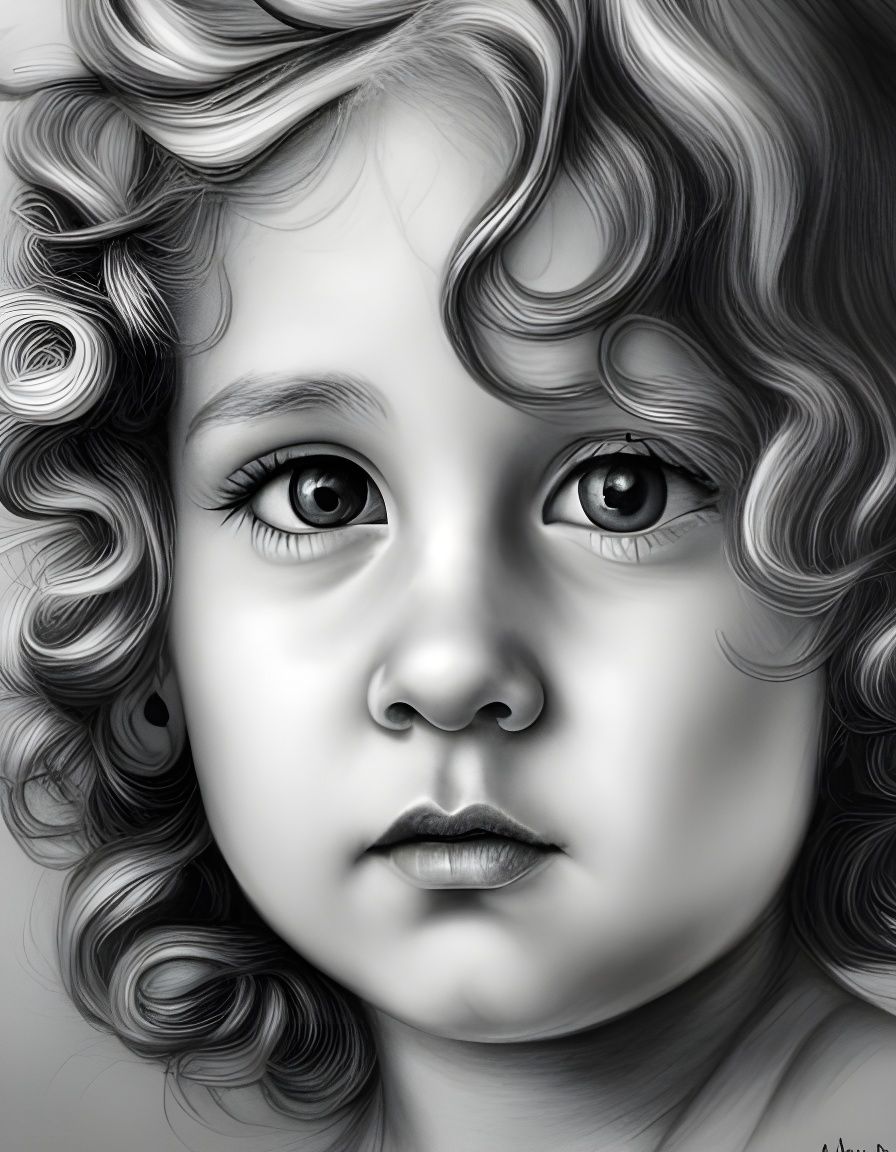 a cherub with perfect matching eyes, hyperdetailed charcoal ...