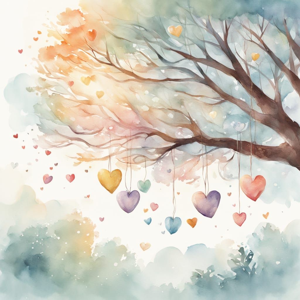  Chocolate Conversation Hearts on strings hanging on a tree