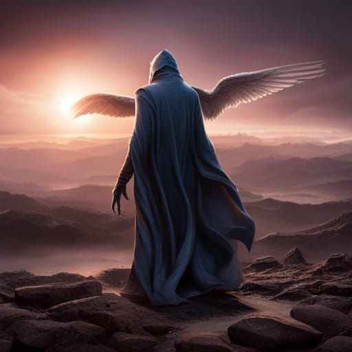 Winged Hooded alien creature AI Generated Artwork NightCafe Creator