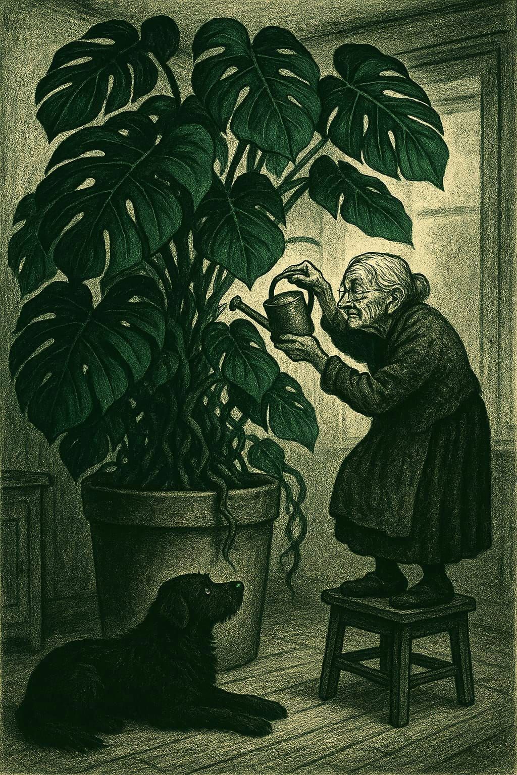 Mildred vs. the Monstera (deliciosa)  by @Artistinero